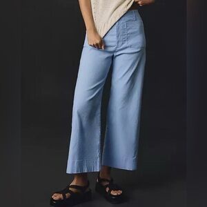 Anthropologie Maeve The Colette Linen Wide Leg Crop Pant Light Blue size 29
